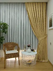 Gold Rengi Kendinden Desenli Jakar Fon Perde (285 En)- Altın Mat