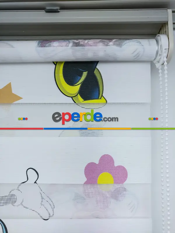 Çocuk Odası - Minnie Mouse Ve Mikie Mouse Zebra Perde- Mavi