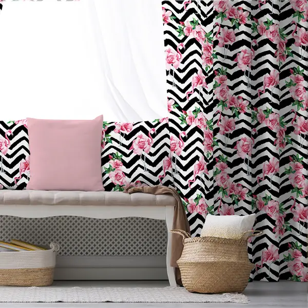 Flamingo Desenli Fon Perde Evim1567 Kumaşı Kalındır Duck Bezi Değildir- Mavi-beyaz