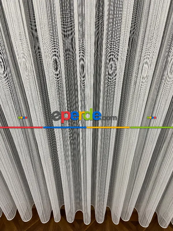 Yatak Odası - Boyuno Çizgili Zincir Tül Perde Ekru Renk Kırık Beyaz- Ekru