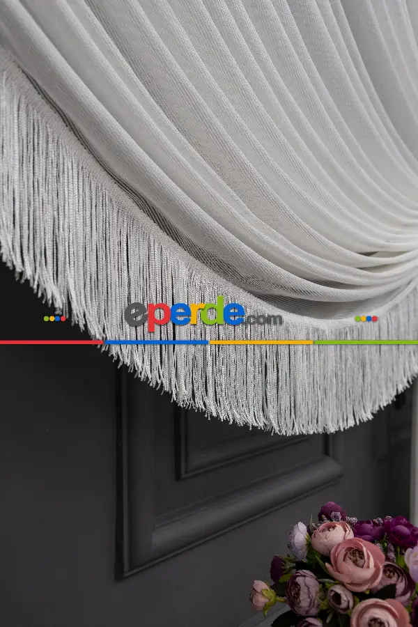 Yalancı Kruvaze - Tülden Fon - Halat İle Yana Toplamalı Tül - Kordon Toplama Tül - Çift Veya Tek Kanat - Püskül Ve Kordon Bağı İlave Ücretlidir - Kurşunlu Tül