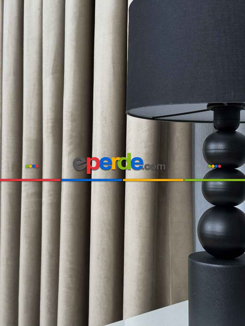 Yatak Odası - Bej İthal Kadife Fon Perde, Premium Kalite Serisi Kadife Fon Perde