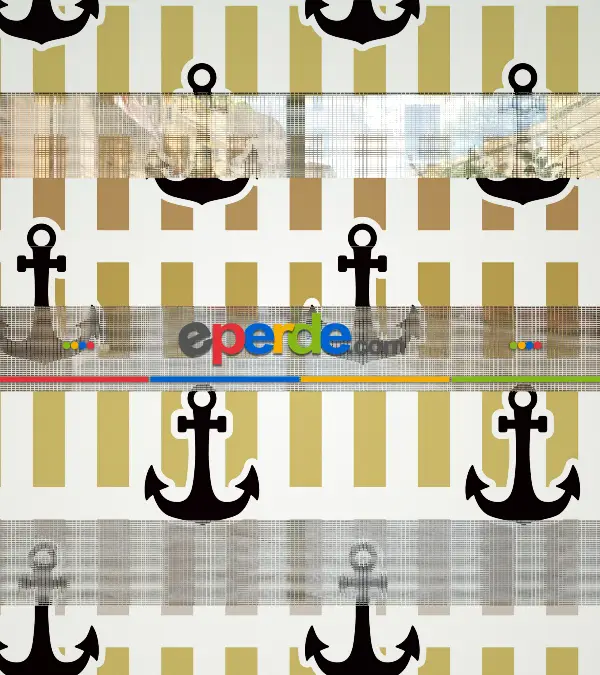 Bebek Odası Zebra Perde - Çapa Baskılı Zebra Perde- Siyah-Sarı-Beyaz