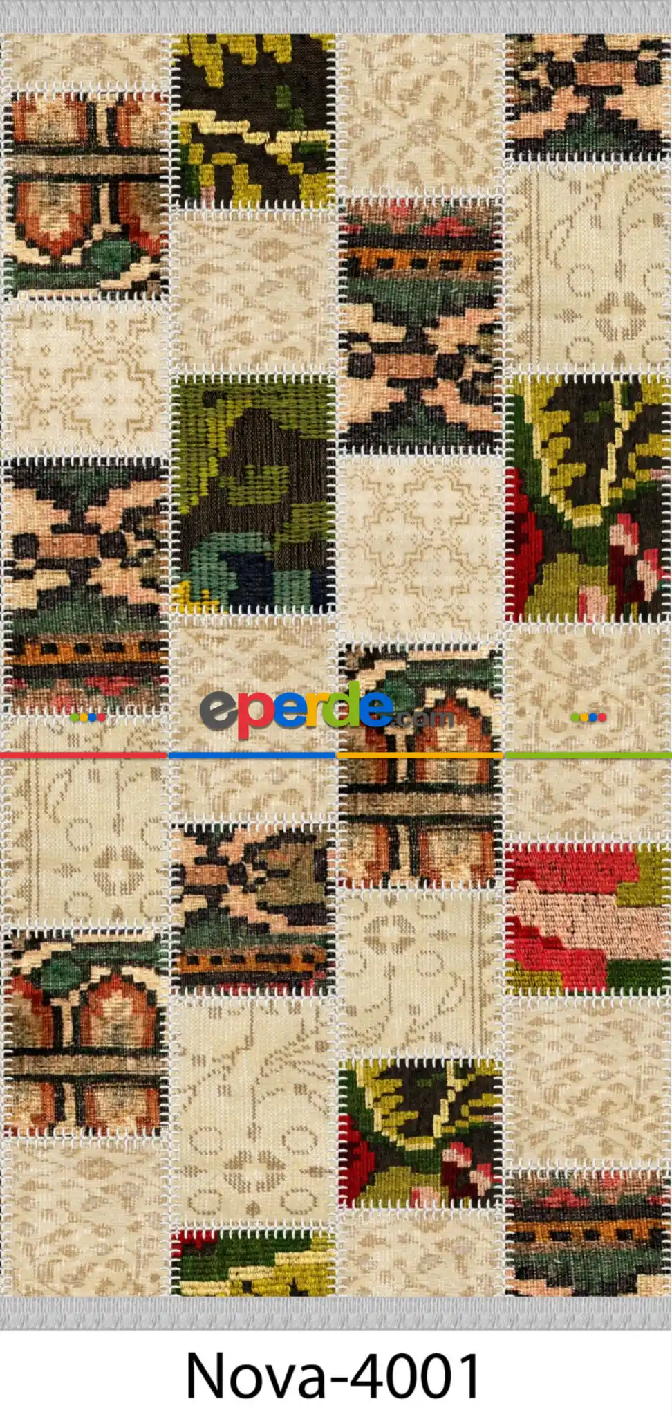 Nova Dh-4001 Patchwork Desenli Yıkanabilir Kilim- Bej
