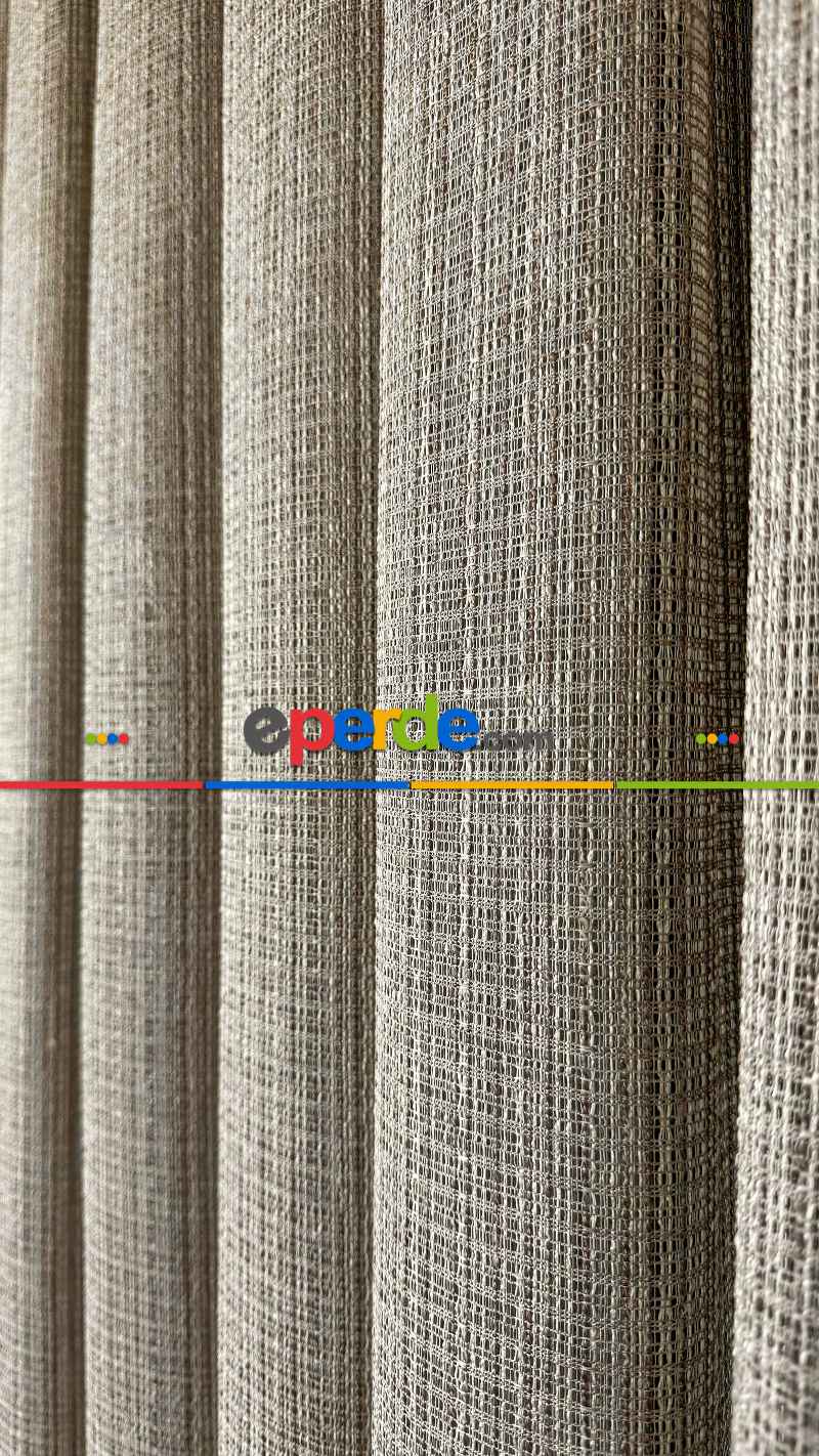 Oturma Odası - Açık Kahve Özel Dokuma, Özel İplik Keten Düz Tül Perde - Ağır Gramajlı Premium