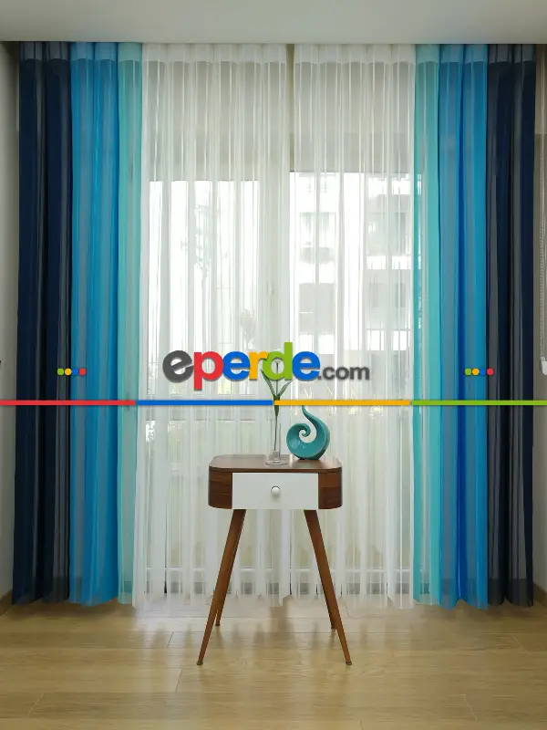 Salon - 1. Kalite Çizgili Tül Dikey Zebra Perde - Ft-33 Parlament , Ft-31 Okyanus , Ft-26 Turkuaz , Ft-02 Ekru- Lacivert