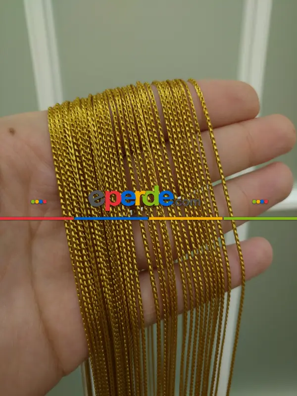 İp Perde - İnce Zincir Serisi İp Perde (beyaz, Krem, Gri, Kırmızı, Bordo, Siyah, Mavi, Pembe, Sarı)- Hardal Sarısı