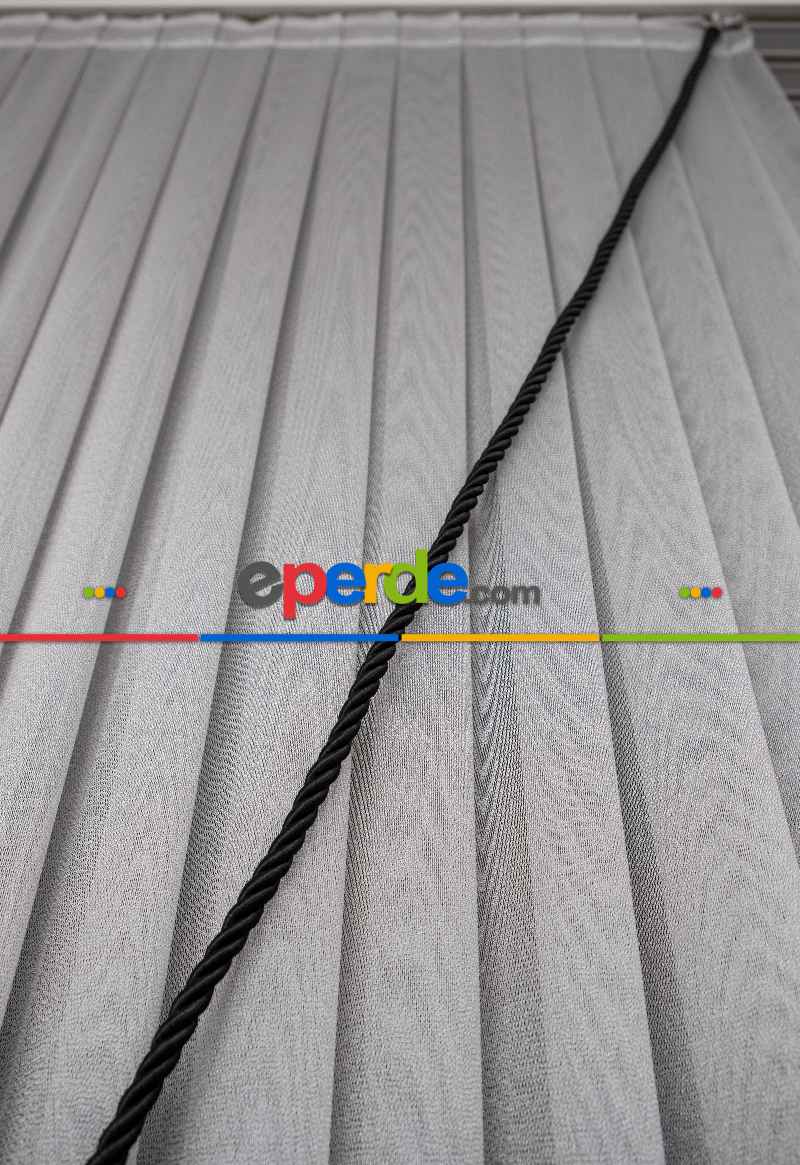 Salon Tül - Gri Monalisa Yalancı Kruvaze - Halat İle Tülden Fon - Yana Toplamalı Tül - Kordon Toplama Tül - Çift Veya Tek Kanat - Aksesuar İlave Ücretlidir - Kurşunlu Tül