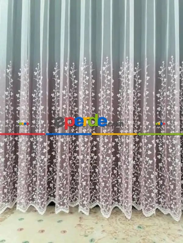 Salon Tül - Degrade İşlemeli Pembe Tül