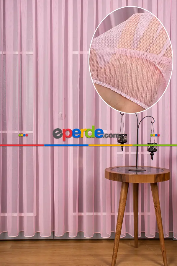 Şeker Pembe Grek Tül Perde Petek Zemin