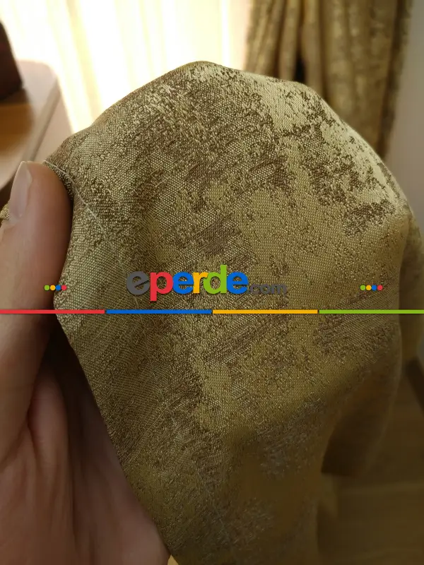 Patinedesenli Mat Sütlü Kahve Renk Jakar Desenli Fon Perde- Açık Camel