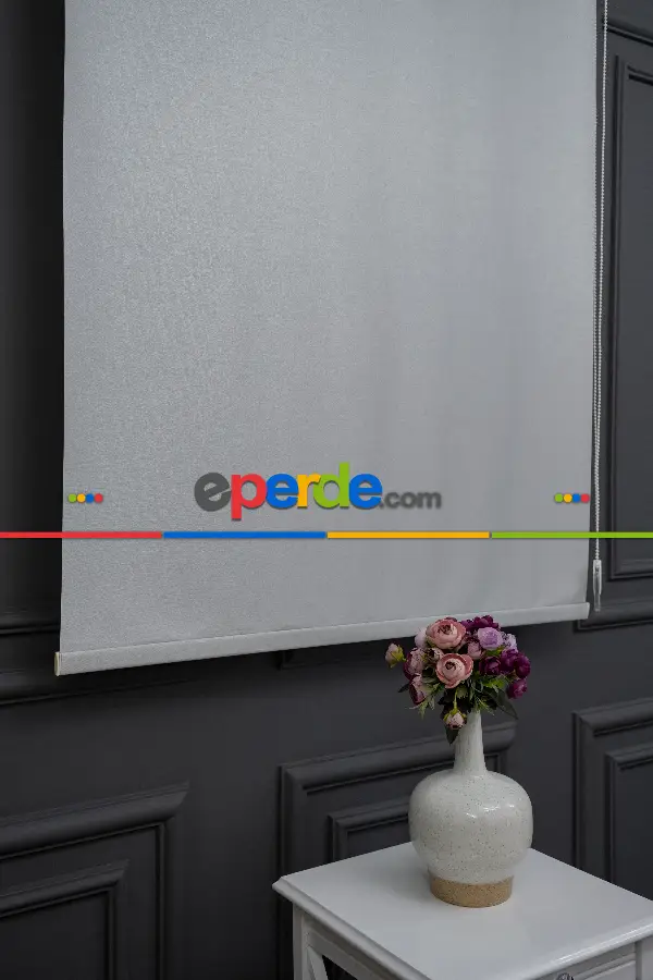 Yatak Odası - Stor Perde Kalın Kumaş Yaldızlı Açık Gri Renk A Kalite