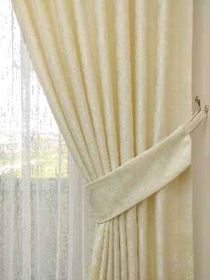 Ekru - Katyonik Jakar Fon Perde- Ekru