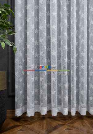 Kampanyalı Fiyat!! Gri Yıldız Desenli Keten Zeminli 1. Kalite Baskılı Etek Katlamalı Normal Pileli Tül Perde - Çocuk Odası