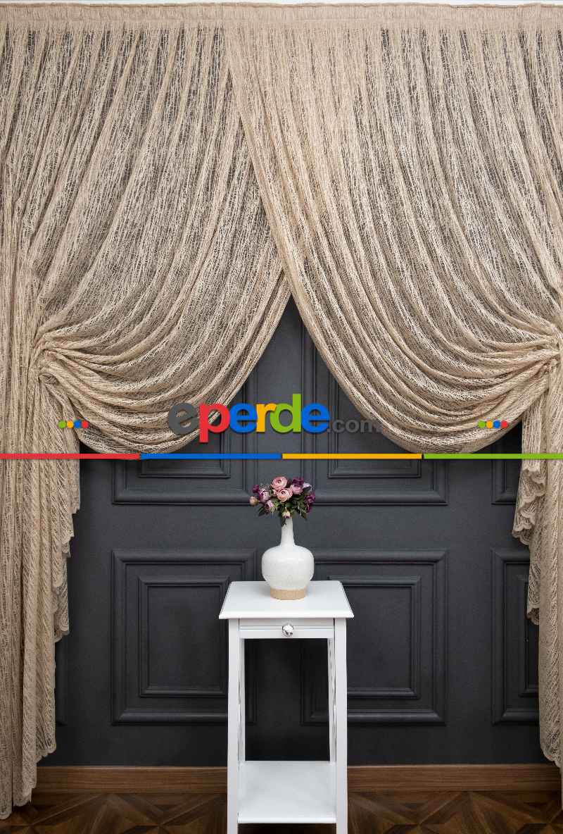 Vizon Bej Renk Kahverengi Camkırığı Tül