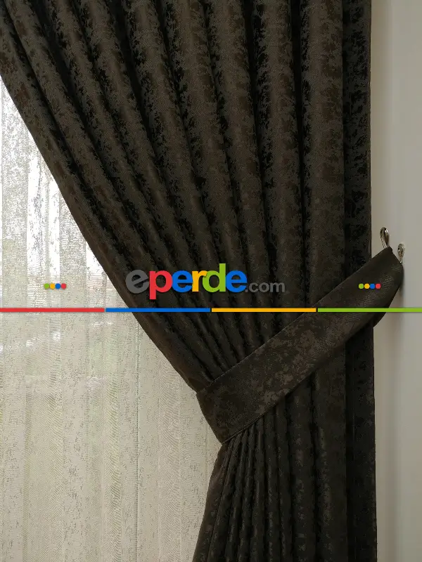 Kahve Koyu Duz Jakar Fon Perde (150)- Kahve Koyu