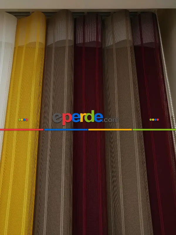 1. Kalite Çizgili Tül Dikey Zebra Perde - Ft-35 Bordo , Ft-09 Elegans , Ft-16 Hardal , Ft-02 Ekru- Bordo-ekru-sütlü Kahve-hardal Sarısı
