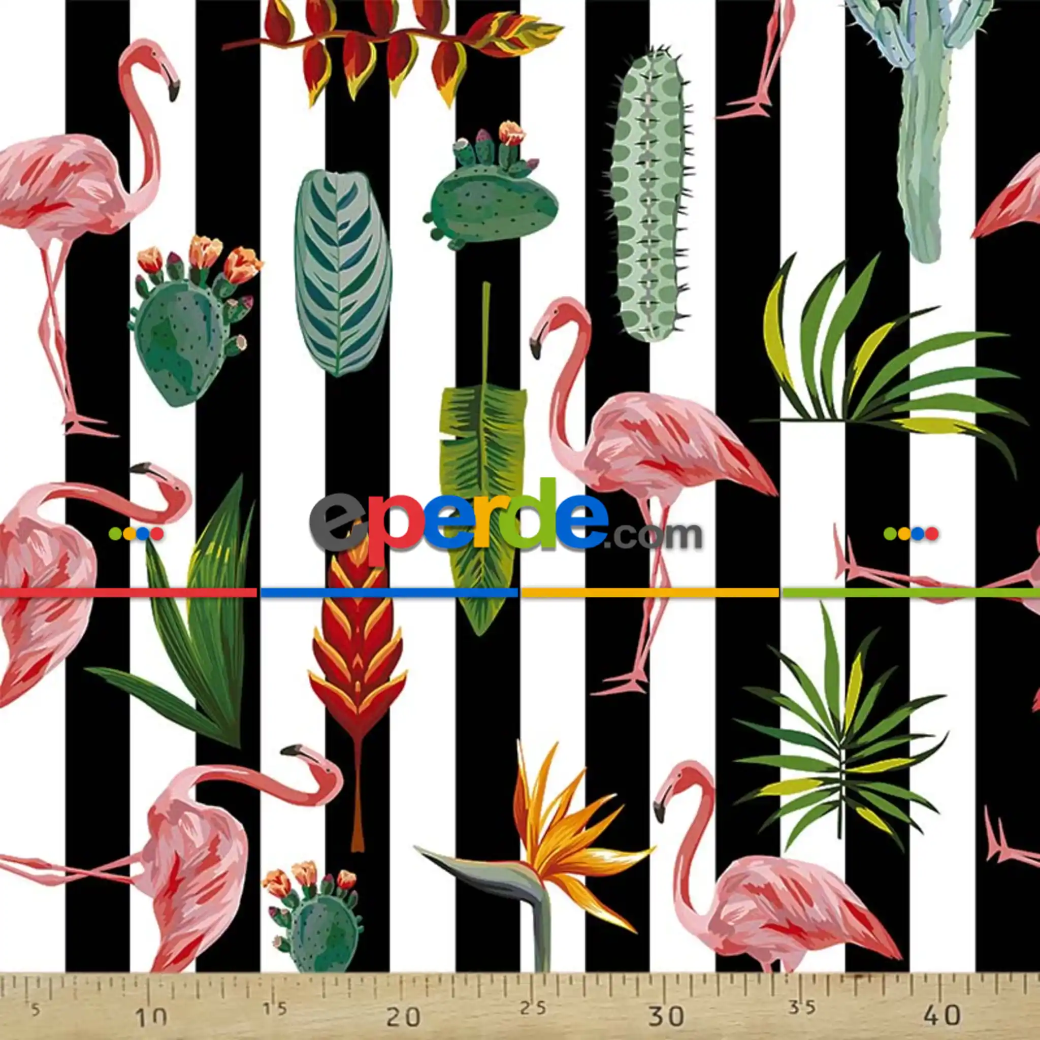 Tropikal Desenli Fon Perde Evm335 -t - Kumaşı Kalındır Duck Bezi Değildir.- Yeşil-Mavi-Beyaz-Çok Renkli