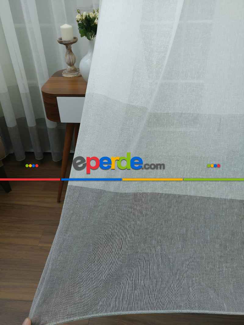 Vizon - Bej Keten Tül Degrade Perde- Bej-vizon Rengi - Kurşunlu Tül