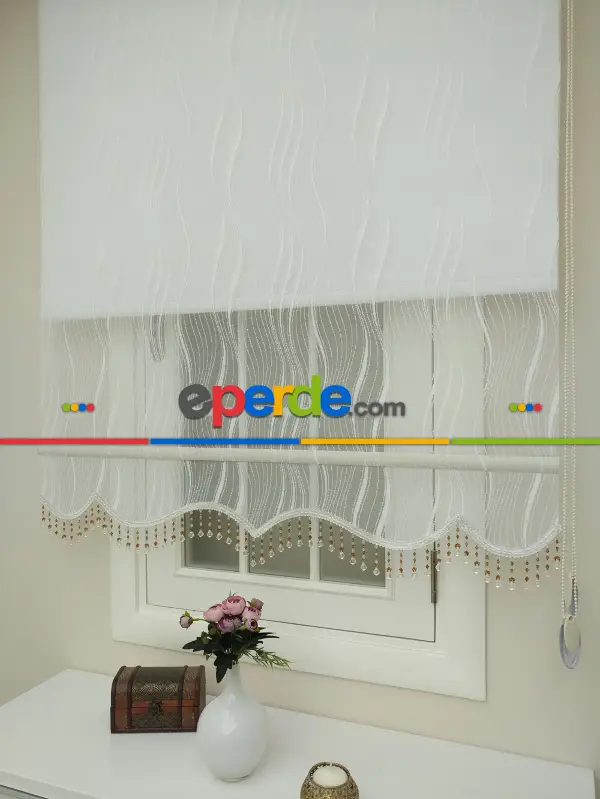 Brillant - Çiftli Sistem Tül Ve Stor Perde - Su Yolu Desen- Krem Açık-ekru