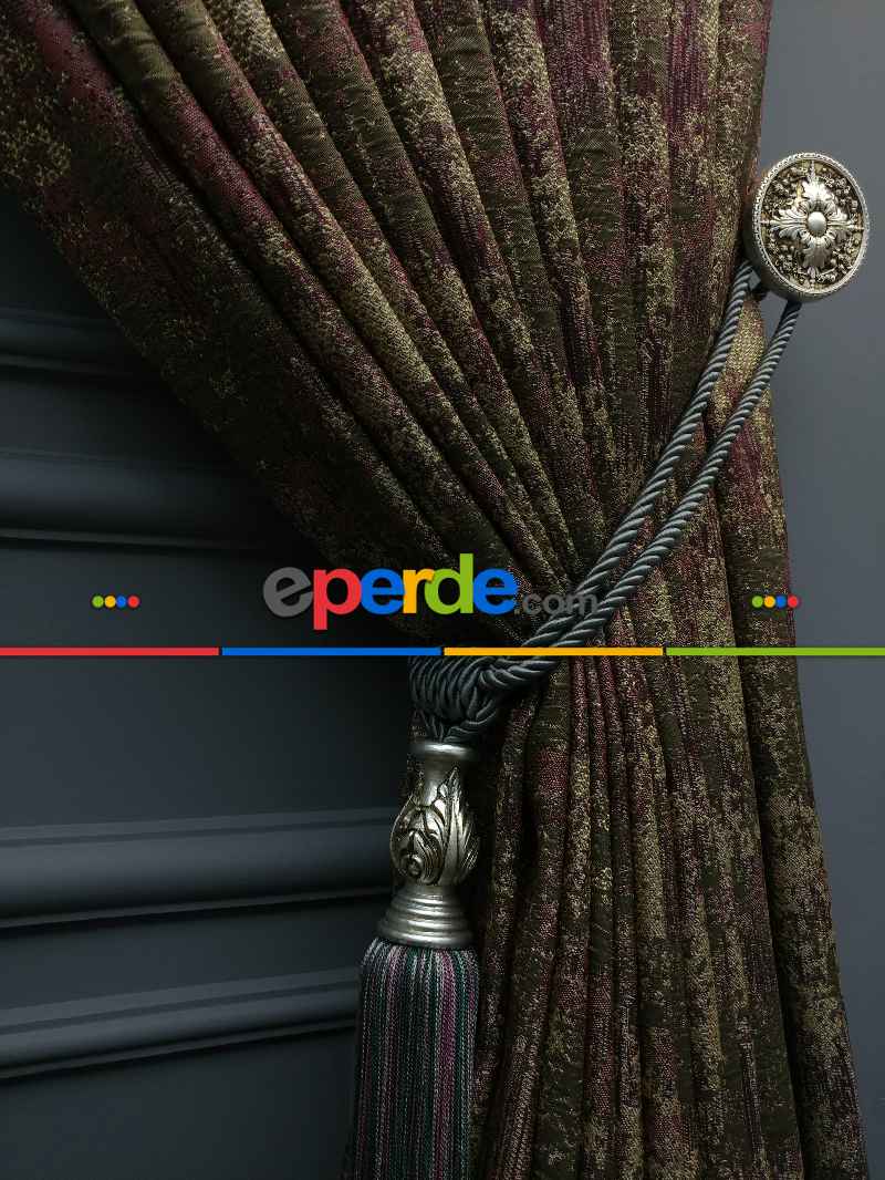 Oturma Odası - PatineDesenli Modern Desenli Jakarlı Fon Perde Yeni Seri 401- Bej-haki-mürdüm