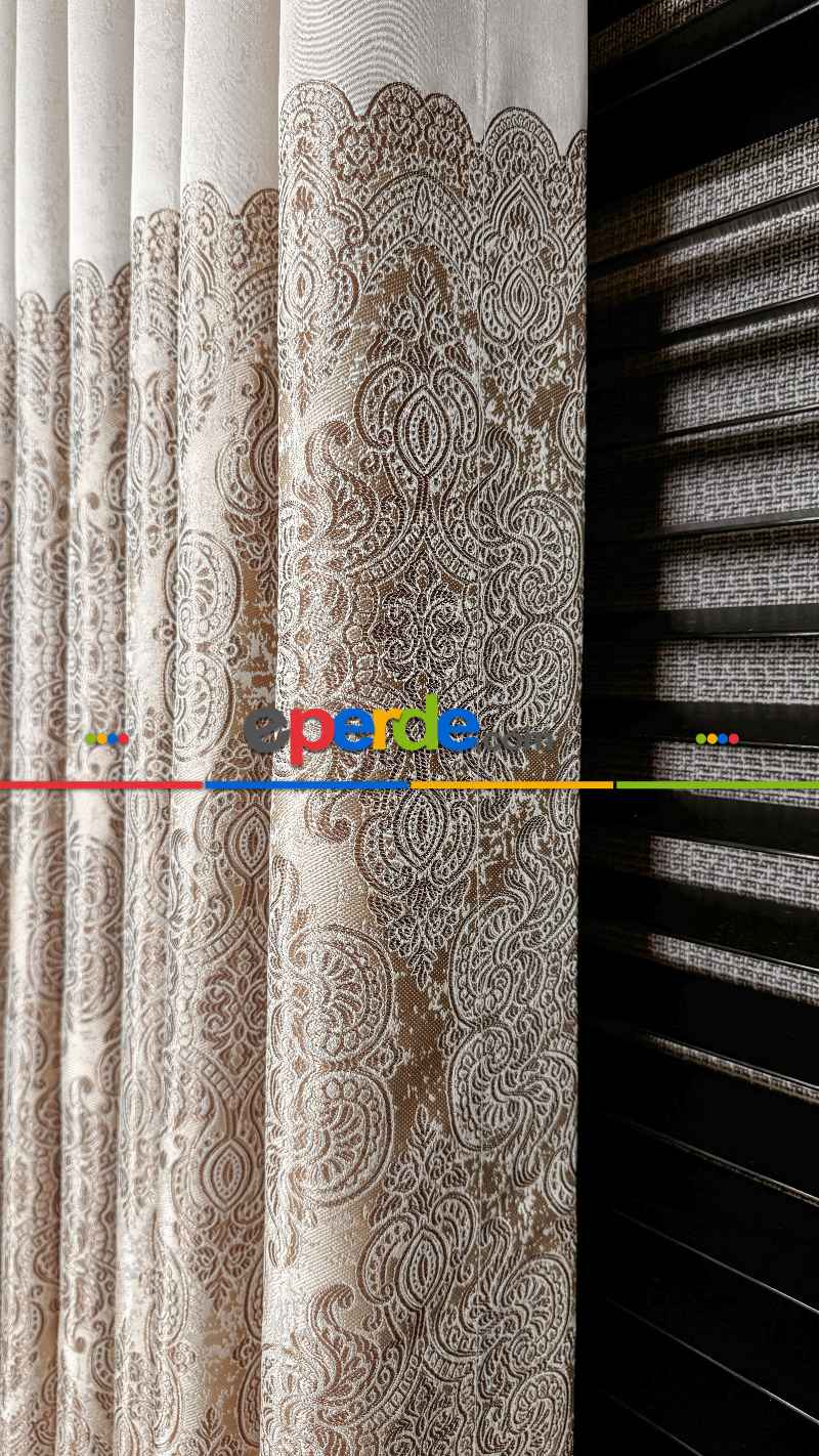 Krem Fon Perde, Damask Desenli