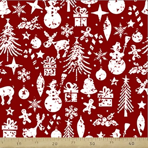 Yılbaşı Desenli Fon Perde Evm751-7 Kumaşı Kalındır Duck Bezi Değildir- Beyaz-Bordo