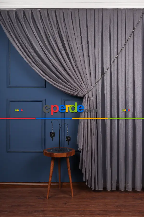 Yatak Odası Fon Perde - Gri Tülden Kordon Toplama Fon Perde ( Kordon Hediyeli)