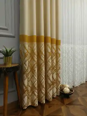Modern Pano Fon Perde Bantlı Çift Renk -502- Altın-kum Beji