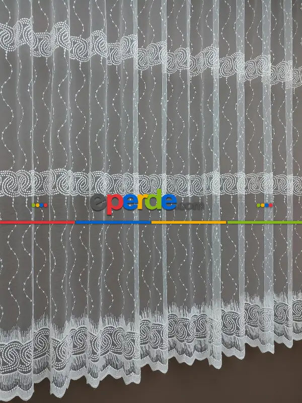 Brode İşlemeli Nakışlı Tül Perde Es Desenli - Ekru Renk