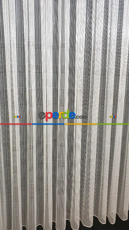 Yatay Çizgili Tül Ekose Tül Çizgi Tasarım Yeni Model Sade- Ekru - Kurşunlu Tül