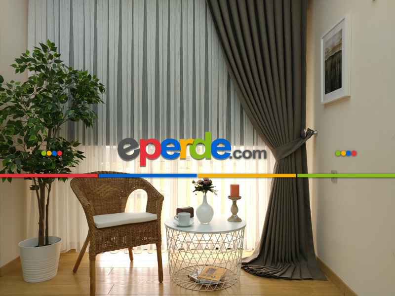 Keten Koyu Gri Düz Fon Perde- Antrasit