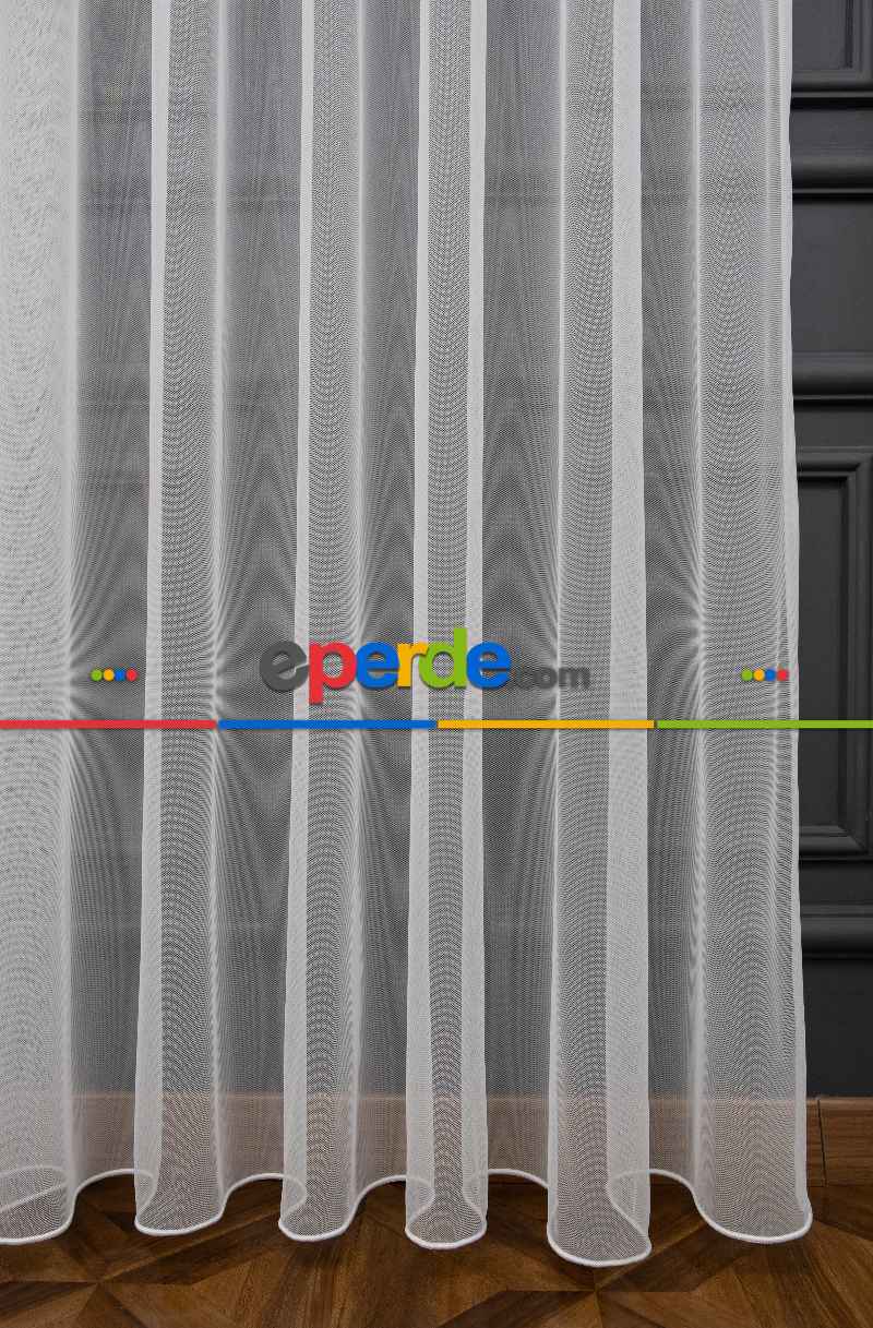 Grek Düz Tül Ekru Renk - İtinalı Dikiş - S Pile - Kurşunlu Tül