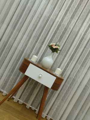 Enine Çizgili Tül Perde- Ekru - Kurşunlu Tül