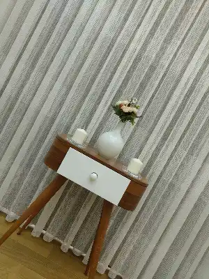 Enine Çizgili Tül Perde- Ekru - Kurşunlu Tül