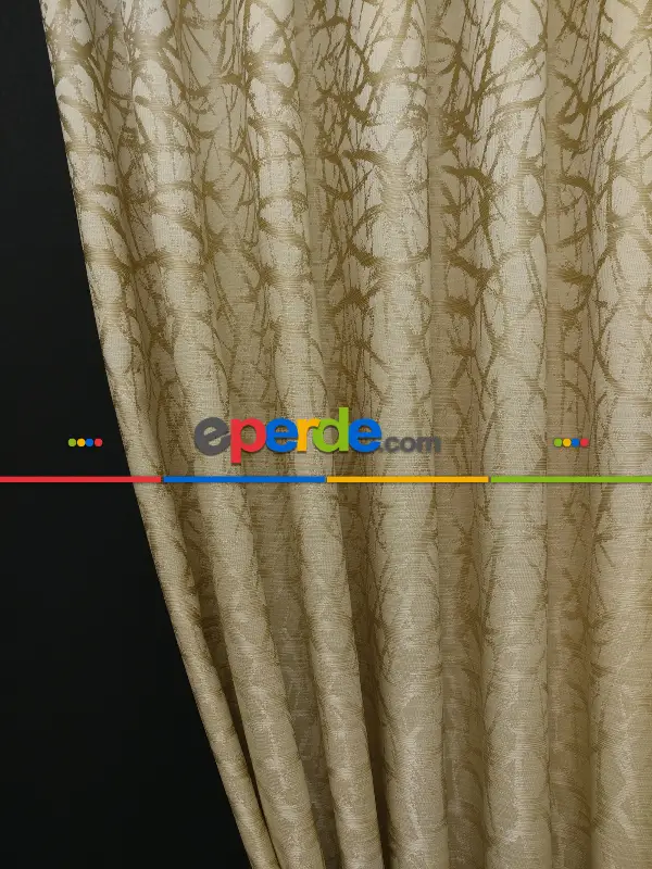 Salon Perdesi - Krem Desenli Jakar Fon Perde (geniş En:280 Kumaş)- Krem