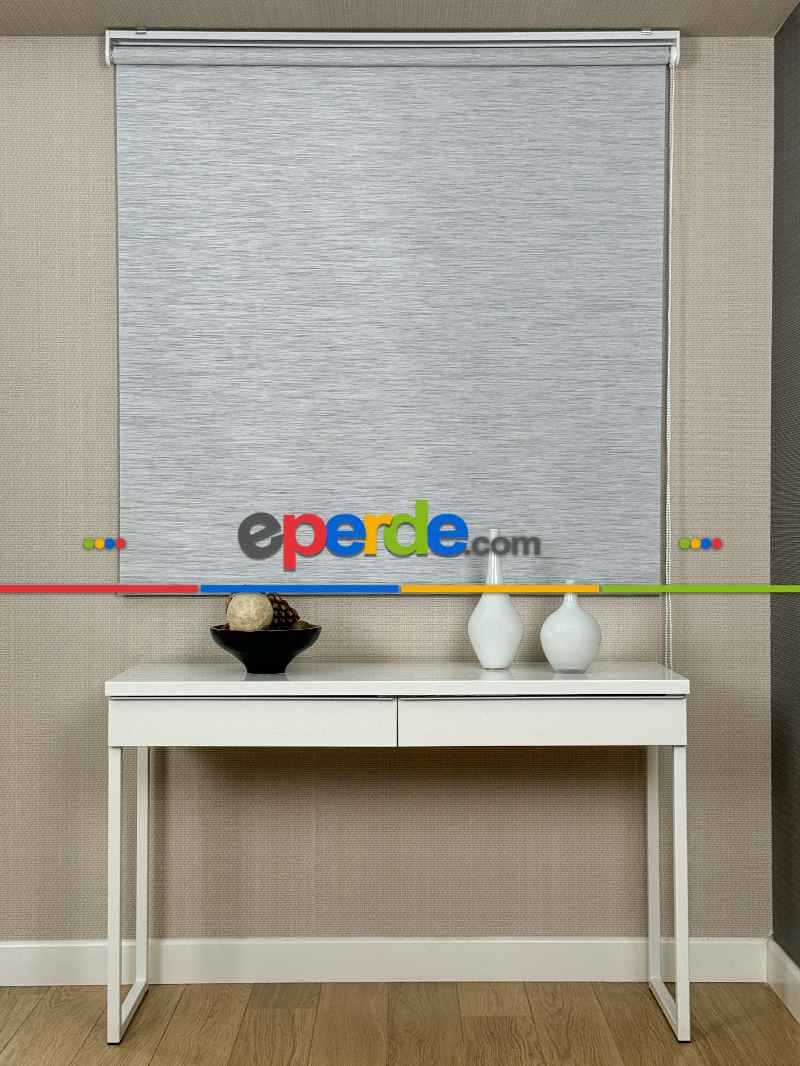 Gri Bambu Stor Perde, Standart Metal Kasalı Yüksek Kalite Kornişe Kolay Montaj Seçenekli