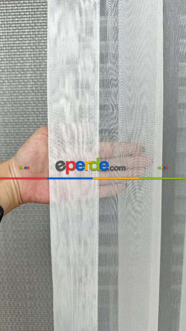 Ekru Etek Ucu Özel İplik Hafif Simli Brode İşlemeli Tül Perde - Ağır Gramajlı Premium Nakışlı