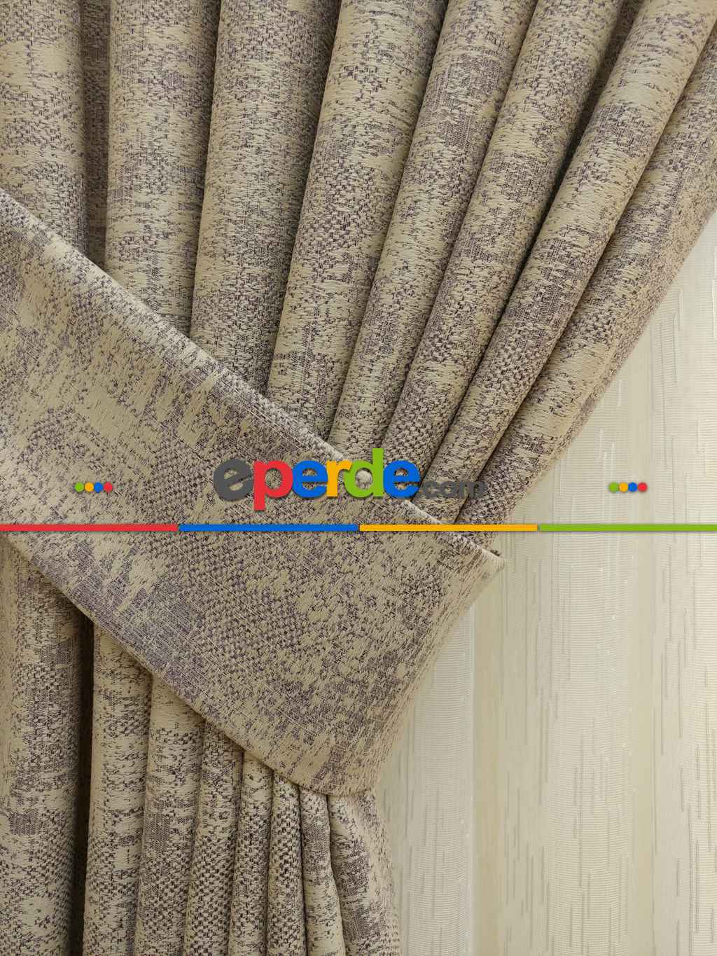 Mürdüm Krem- Düz Jakar Fon Perde (180)- Krem-mürdüm