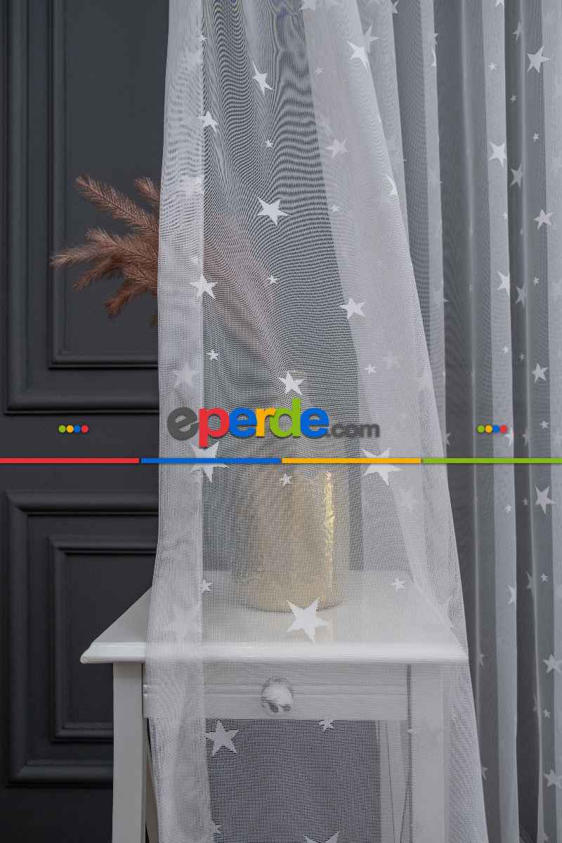 Yıldız Desenli Tül Perde - Kız/erkek Çocuk Odası Ve Bebek Odası Tül Perde