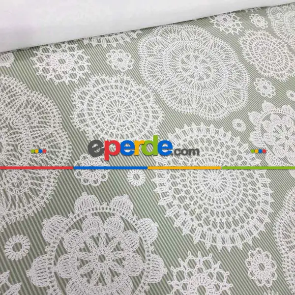 Yatak Odası - Dantel Desenli Fon Perde Evm1099 Kumaşı Kalındır Duck Bezi Değildir- Beyaz