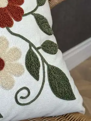 Yeşil Bordo Çiçek Nakışlı Kırlent (iç Dolgusuz)