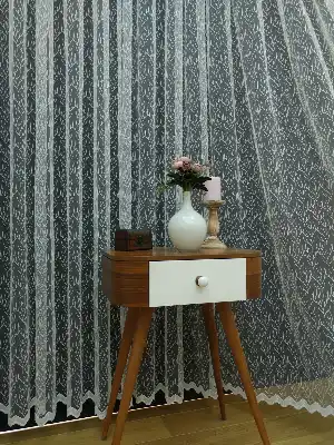 Brode İşlemeli Tül Perde Ağaç Dalı Desen (280)- Ekru