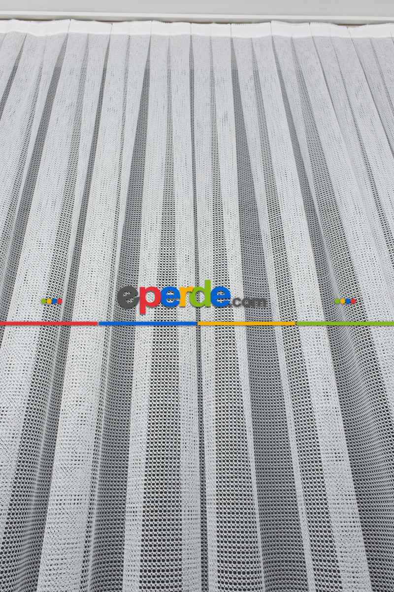 Salon - Dal Desenli Örme Tül - Ekru