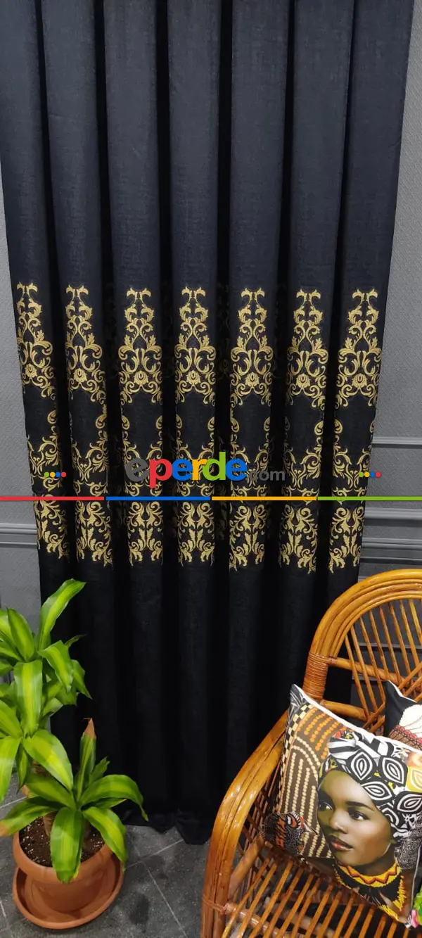 Yatak Odası - Lacivert Damask Desenli, Dokuma Fon Perde, Adet Fiyatıdır, İstediğiniz Boy Ölçüsünde Dikilir, Eni 50 İla 100cm Arası Seçenekler, Sık Piledir 50cm X 1cm 