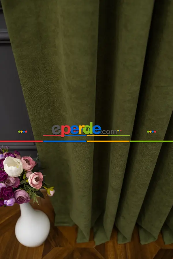 Yatak Odası Fon Perde - Düz Dökümlü Fon Perde - Koyu Yeşil