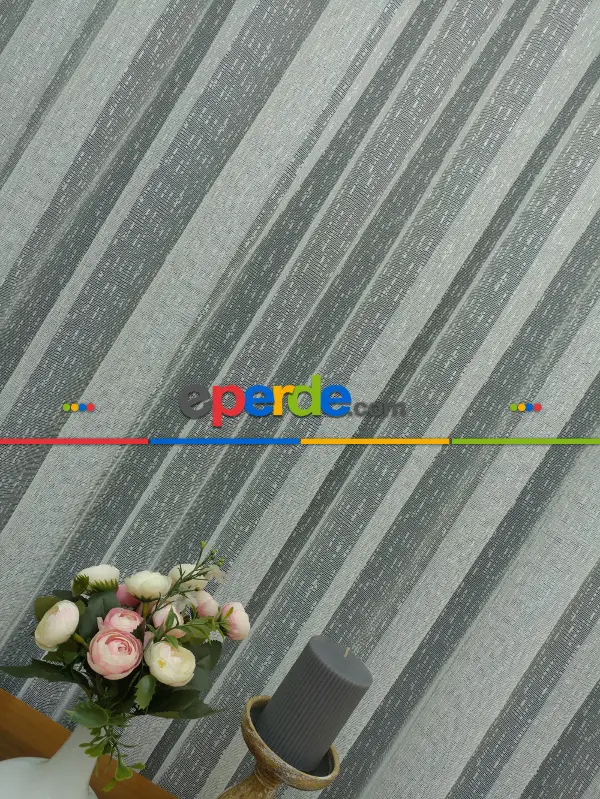 Ekru Renk Şantuk Keten Örme Tül Perde ( Etek Katlamalı )- Ekru