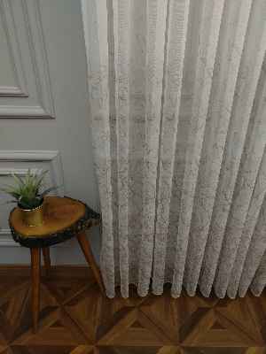 Modern Desenli Baskılı Tül Perde Şantuk Keten 2025 Vizyon Serisi- Kahve Açık-ekru-sütlü Kahve - Kurşunlu Tül