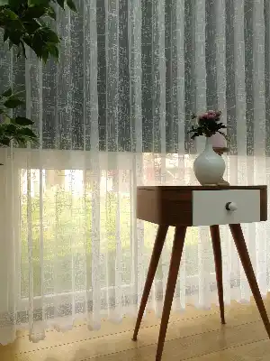 Modern Çizgiler Desenli Tül Perde- Beyaz