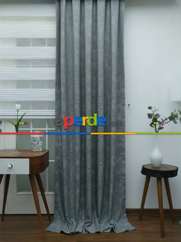 Gri - Düz Jakar Fon Perde- Gri-füme-antrasit-gri Açık